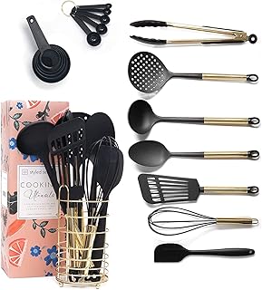 STYLED SETTINGS Black and Gold Kitchen Utensils with Stainless Steel Gold Utensil Holder -18 PC Black and Gold Cooking - Image 1