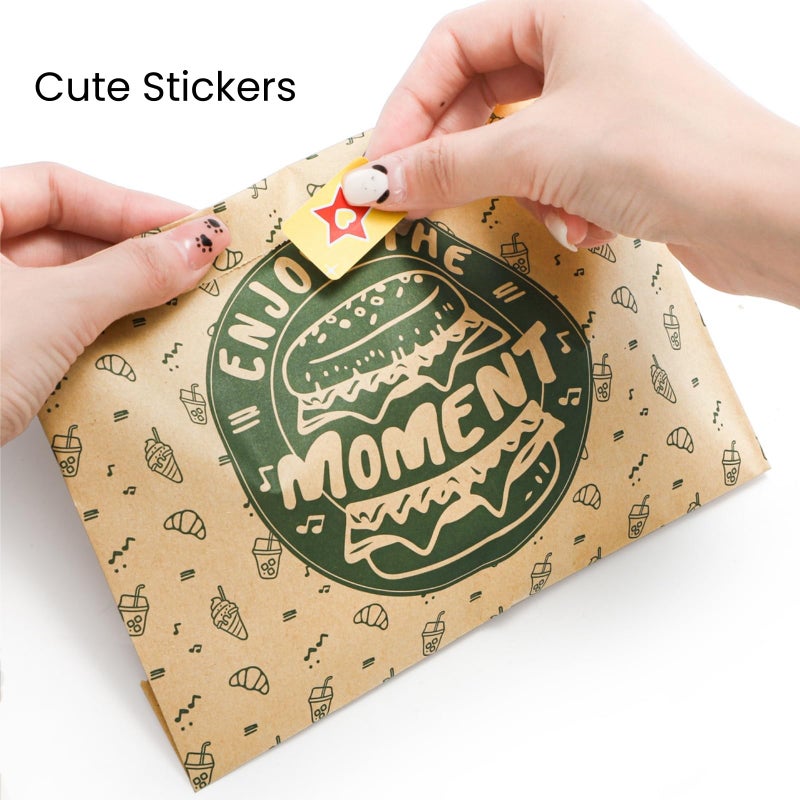 Tlence 250 Pack Paper Sandwich Bags with Stickers, 8 x 6.5 Inch Greaseproof Thick Paper Snack Bag, Food Grade Small Brown Cookie Bags, Dry Waxed Pastry Bag for Lunch, Cookies, French Fries, Pretzel - Image 4