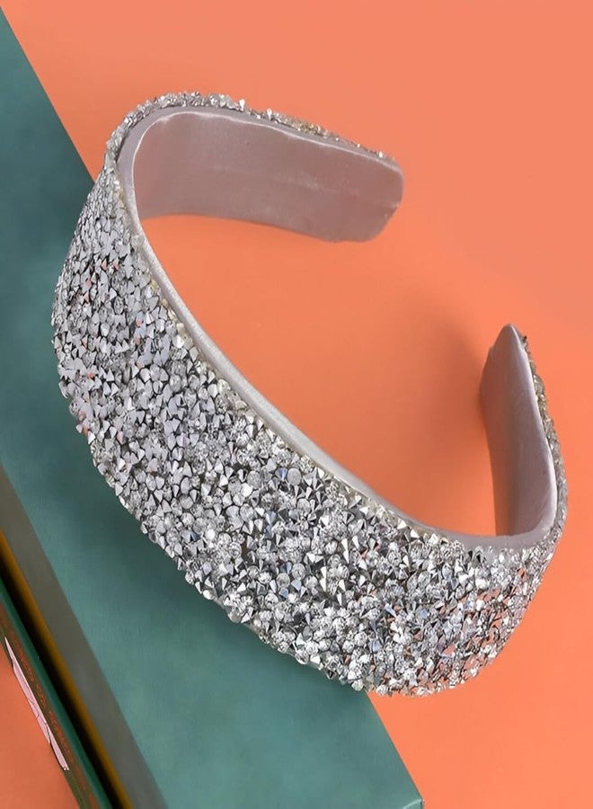NNR Sprinkle Stone Hair Band Fancy Party Wedding Hairband Headband for Women & Girls (Silver) - Image 3