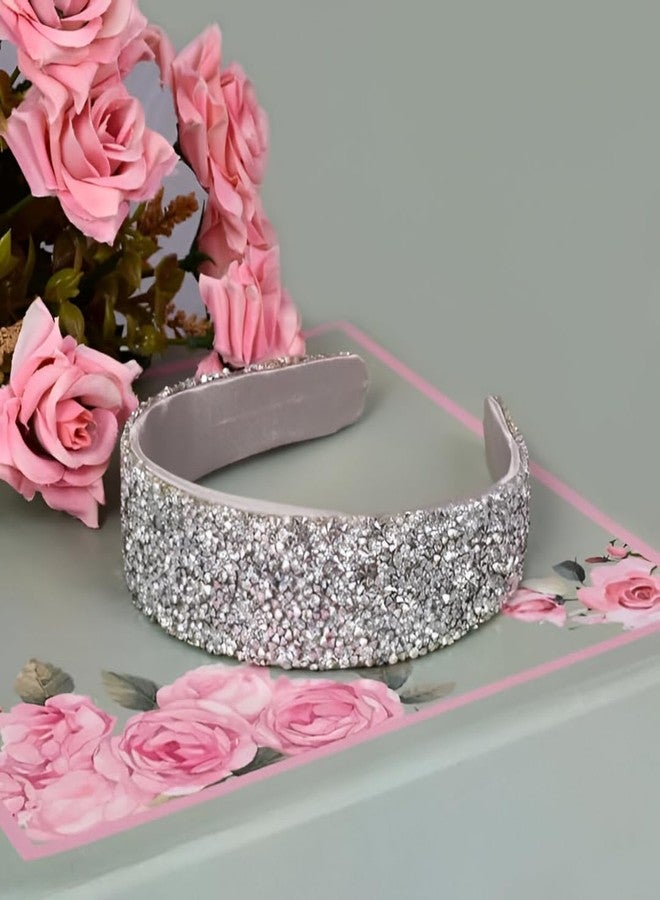 NNR Sprinkle Stone Hair Band Fancy Party Wedding Hairband Headband for Women & Girls (Silver) - Image 2