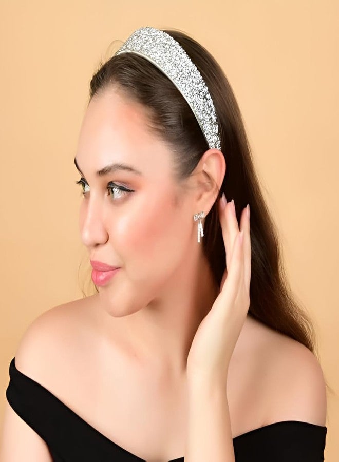 NNR Sprinkle Stone Hair Band Fancy Party Wedding Hairband Headband for Women & Girls (Silver) - Image 5