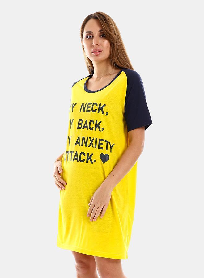 Kady Womens Raglan Sleeves Printed Sleepshirt, yellow*Navy, 3XL - Image 2