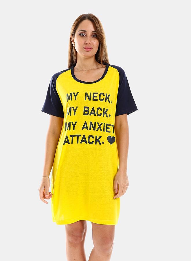 Kady Womens Raglan Sleeves Printed Sleepshirt, yellow*Navy, 3XL - Image 1