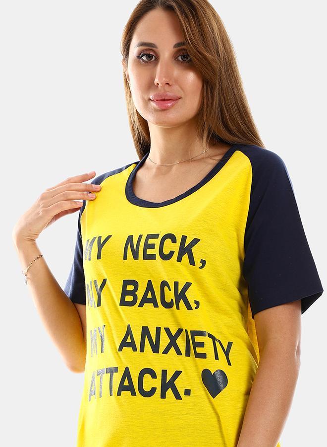 Kady Womens Raglan Sleeves Printed Sleepshirt, yellow*Navy, 3XL - Image 4