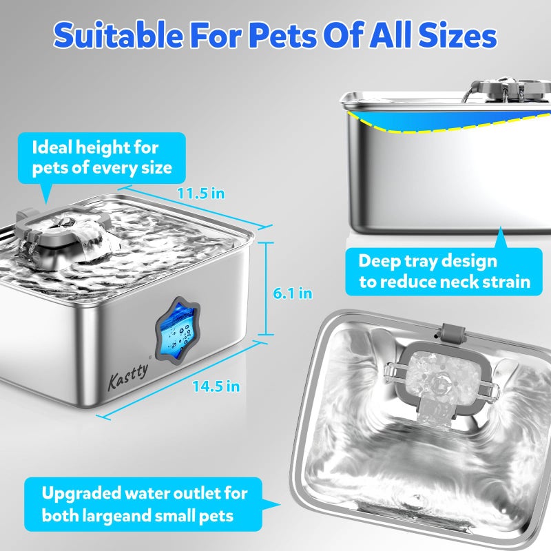 Kastty 15L/4Gal Dog Water Fountain, Stainless Steel Pet Water Bowl Dispenser with Visual Window, Automatic Dual-Color LED, 5-Stage Filtration, Ultra Quiet, for Large Medium Dogs & Multi-pet, FS81 - Image 4