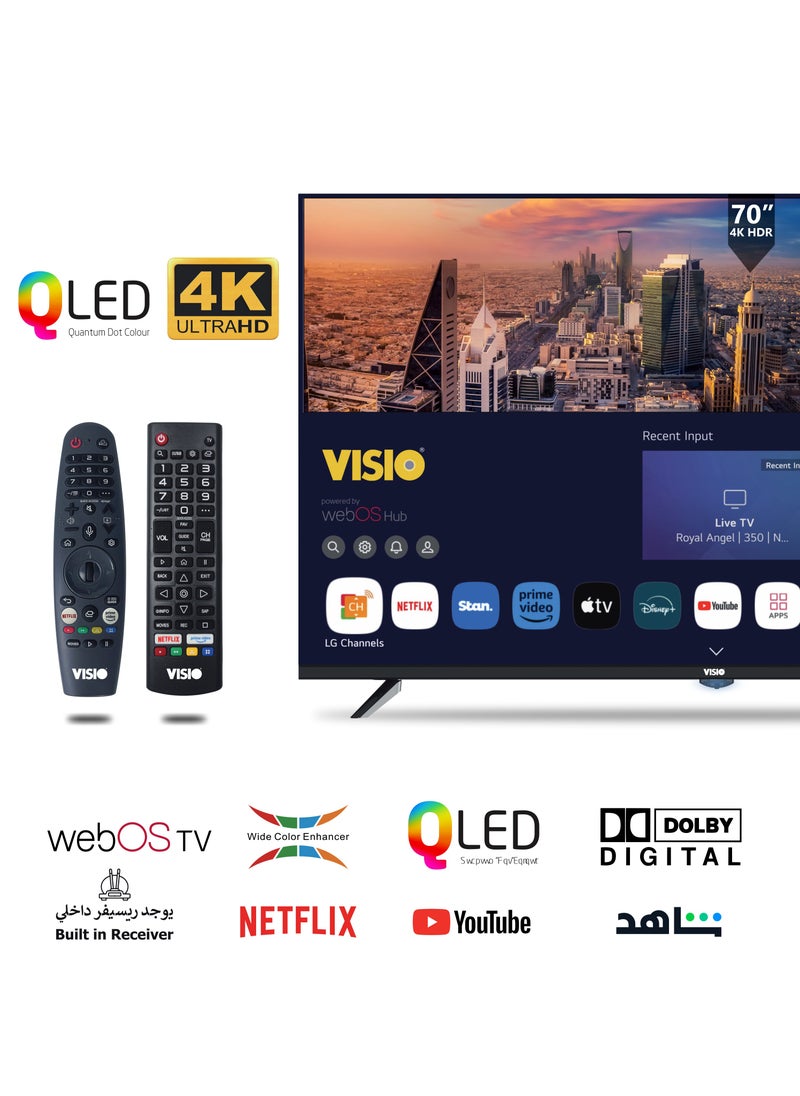 Visio - VISIO 70 INCH QLED 4K WebOS TV | Frameless Design | Dolby Digital Sound | Built-in Receiver | Magic Voice Remote | 70VHSwebOS - Image 1