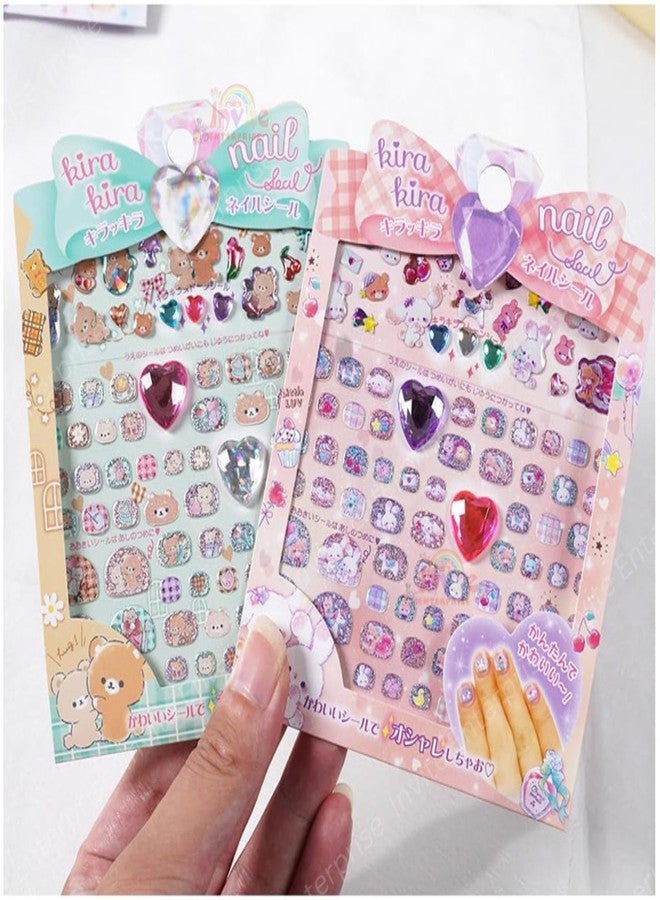 Funspark Nail Art 4 Sheet 3D Puffy Glitter Nail Sticker Set – Cute Kawaii Self-Adhesive Waterproof Nail Decals for Girls Kids DIY Manicure Decoration - Image 5