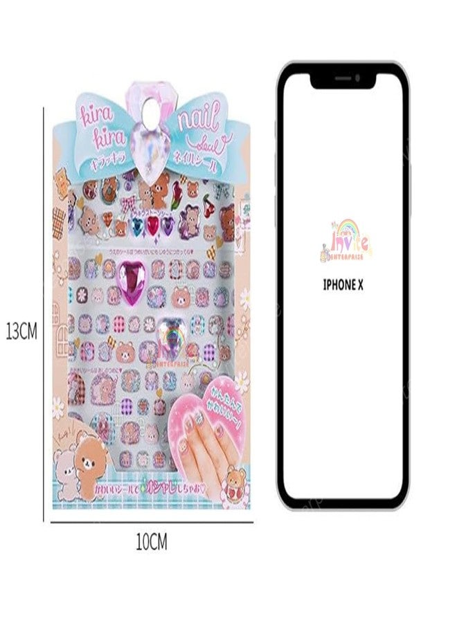 Funspark Nail Art 4 Sheet 3D Puffy Glitter Nail Sticker Set – Cute Kawaii Self-Adhesive Waterproof Nail Decals for Girls Kids DIY Manicure Decoration - Image 3
