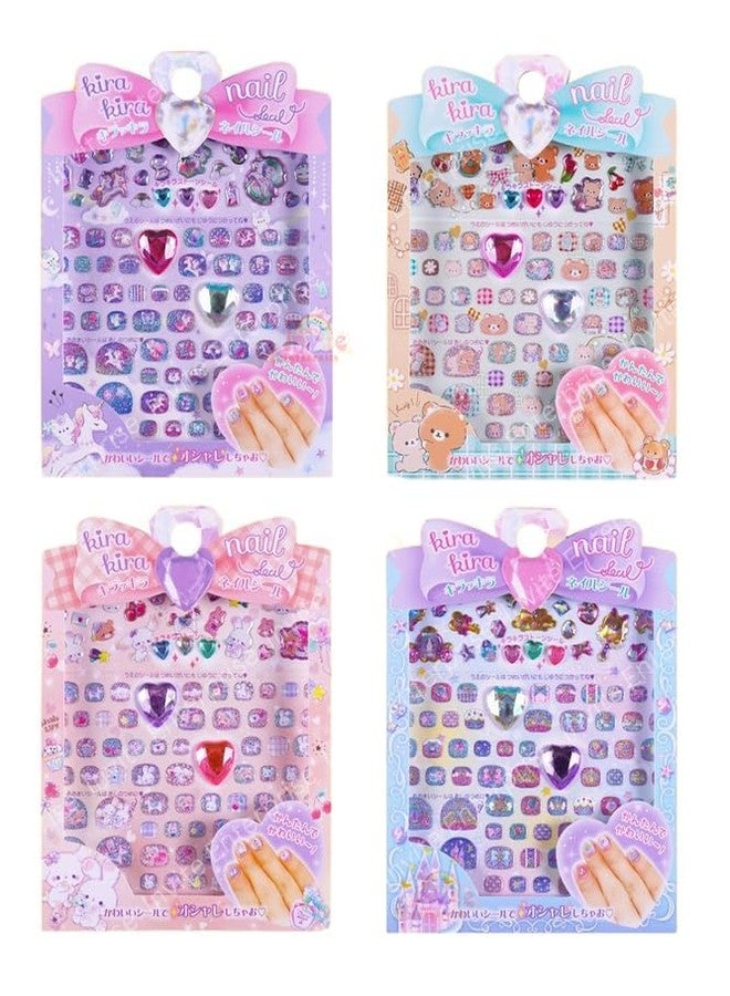 Funspark Nail Art 4 Sheet 3D Puffy Glitter Nail Sticker Set – Cute Kawaii Self-Adhesive Waterproof Nail Decals for Girls Kids DIY Manicure Decoration - Image 1
