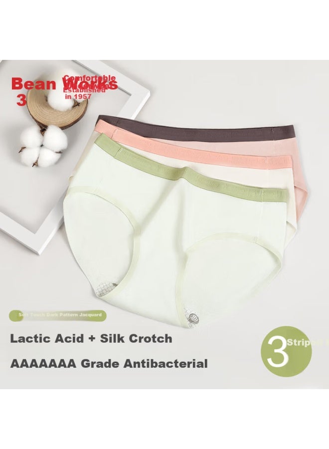 Hongdou Women's Underwear, 7a Antibacterial Polylactic Acid With Silk Gusset, Cotton-spandex Contrasting Color Triangle Panties, 3-pack, Spring/summer New Arrival - Image 2
