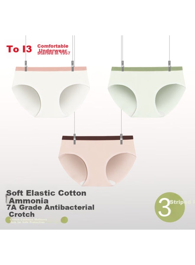 Hongdou Women's Underwear, 7a Antibacterial Polylactic Acid With Silk Gusset, Cotton-spandex Contrasting Color Triangle Panties, 3-pack, Spring/summer New Arrival - Image 1