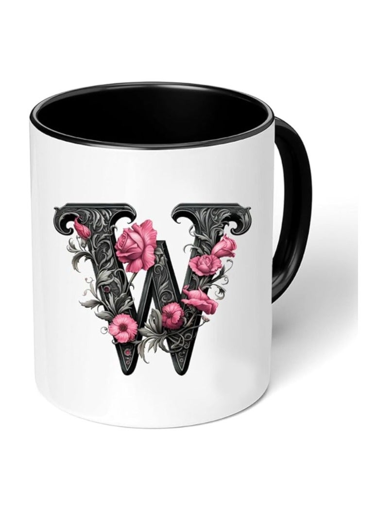 RYN® Printed Ceramic Coffee Mug Gift for Coffee and Tea Lovers 11 Oz alphabet W - Image 1