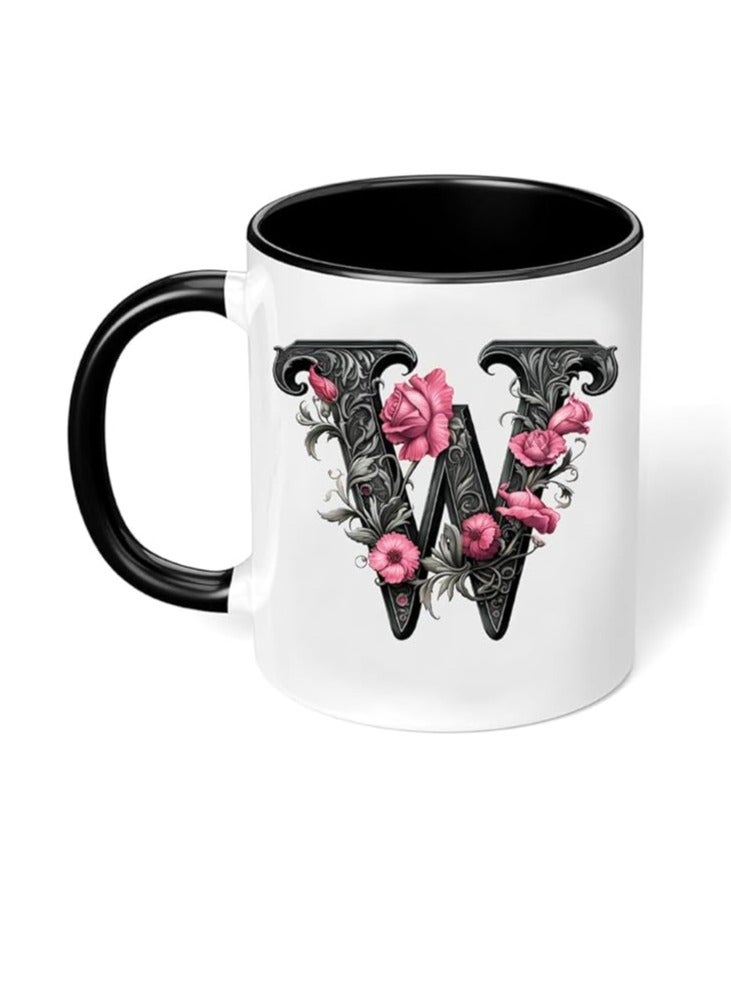 RYN® Printed Ceramic Coffee Mug Gift for Coffee and Tea Lovers 11 Oz alphabet W - Image 3