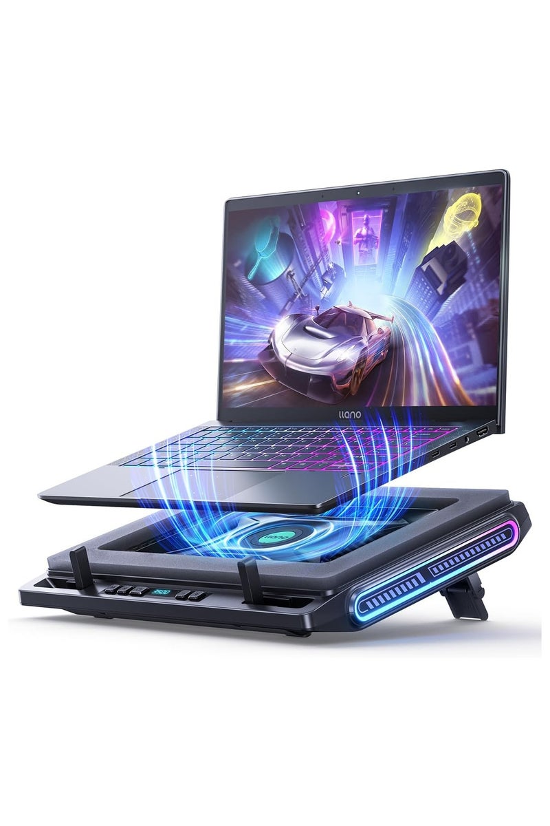 llano V10pro Gaming Laptop Cooling Pad, RGB Laptop Cooler Stand with Powerful 4.72 Inch External Turbo Cooling Fan, Fast Cooling Computer 13-17.3in, Button Control, 3 Adjustable Stand, 4-Port USB CA - Image 1
