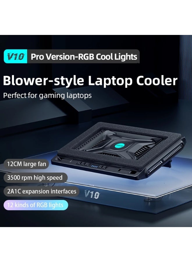 llano V10pro Gaming Laptop Cooling Pad, RGB Laptop Cooler Stand with Powerful 4.72 Inch External Turbo Cooling Fan, Fast Cooling Computer 13-17.3in, Button Control, 3 Adjustable Stand, 4-Port USB CA - Image 2