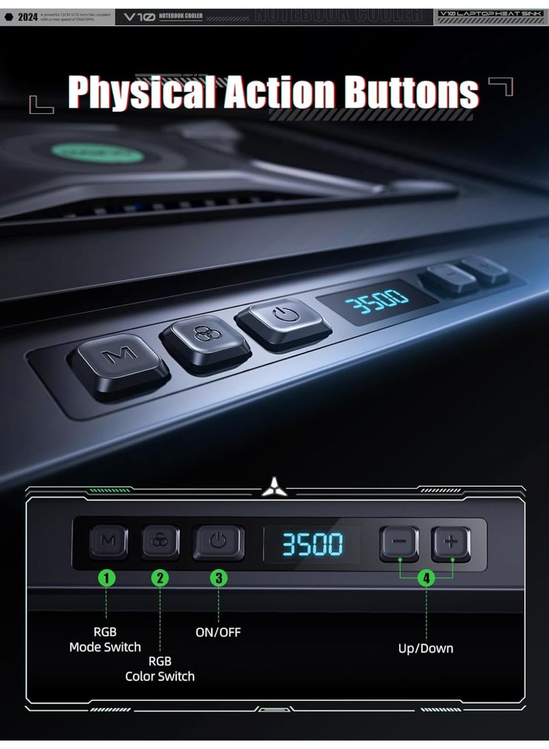 llano V10pro Gaming Laptop Cooling Pad, RGB Laptop Cooler Stand with Powerful 4.72 Inch External Turbo Cooling Fan, Fast Cooling Computer 13-17.3in, Button Control, 3 Adjustable Stand, 4-Port USB CA - Image 5