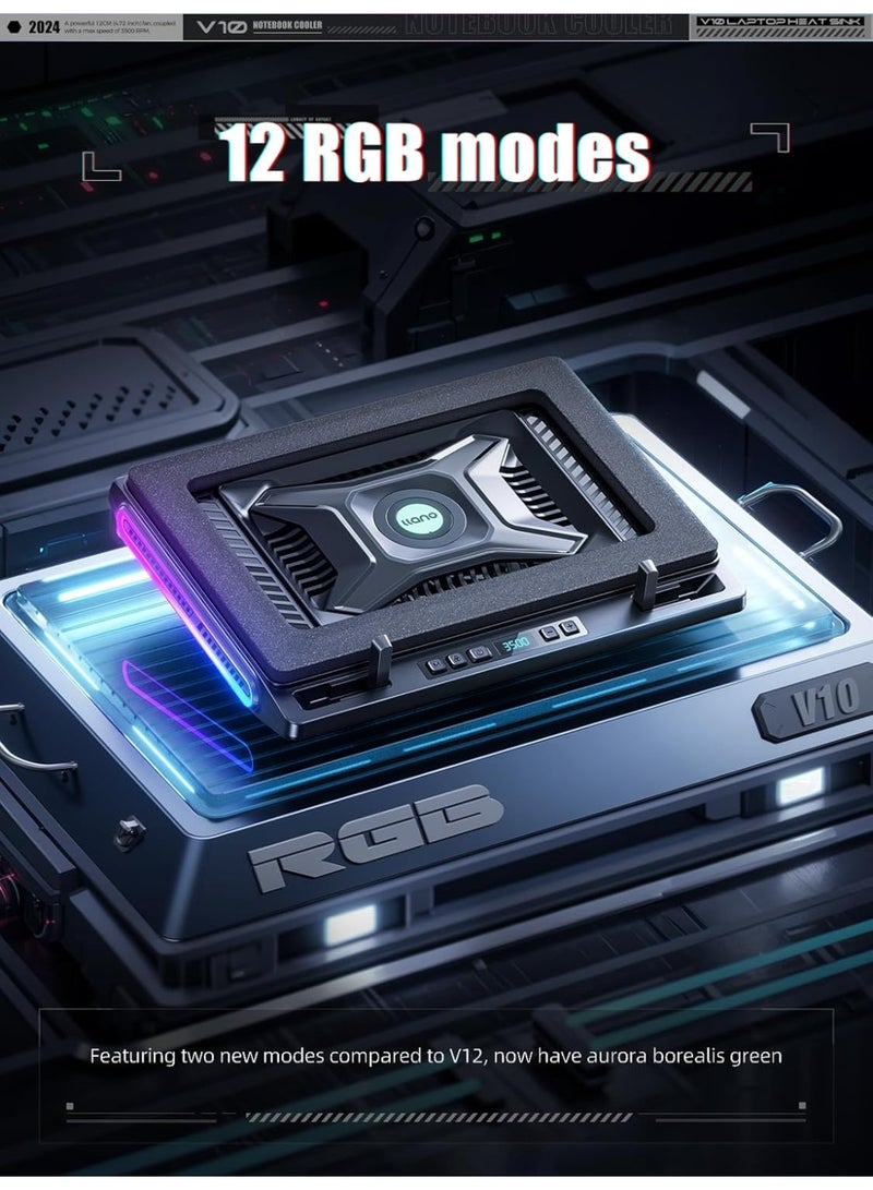 llano V10pro Gaming Laptop Cooling Pad, RGB Laptop Cooler Stand with Powerful 4.72 Inch External Turbo Cooling Fan, Fast Cooling Computer 13-17.3in, Button Control, 3 Adjustable Stand, 4-Port USB CA - Image 4