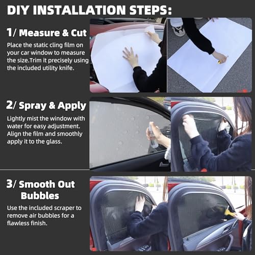 Qiyibei Car Side Window Sunshade Film - Removable Tint for Car Windows | Static Cling & Reusable |Superior UV & Heat Protection | 15" L x 16.5" W | | Installation Kit Included(4 PCS) - Image 5