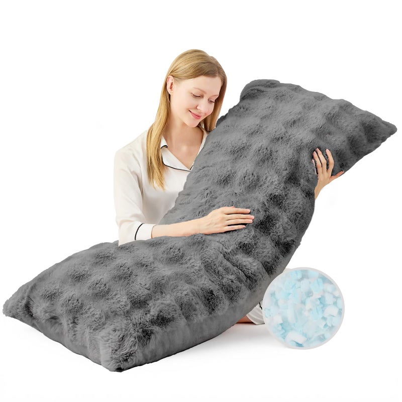 YZ HOME Faux Fur Fluffy Body Pillow for Adults - Firm Body Pillow Insert with Shredded Blue Memory Foam, Adjustable Height, Soft Support for Side Sleepers, Pregnant Women, Washable, 20x54 Inch (Grey) - Image 1