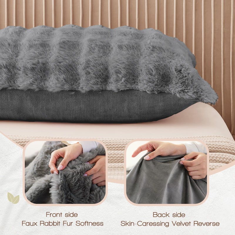 YZ HOME Faux Fur Fluffy Body Pillow for Adults - Firm Body Pillow Insert with Shredded Blue Memory Foam, Adjustable Height, Soft Support for Side Sleepers, Pregnant Women, Washable, 20x54 Inch (Grey) - Image 3
