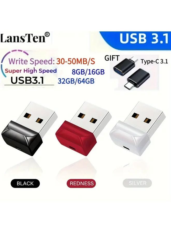 LansTen USB 3.1 محرك فلاش 16 جيجابايت أحمر عالي السرعة مع محول من النوع C - Image 4