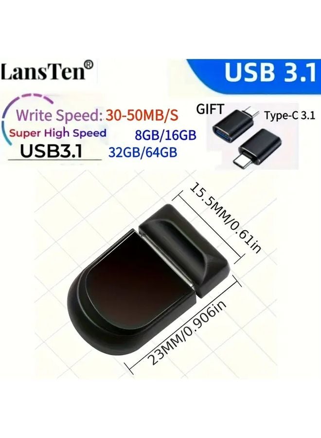 LansTen USB 3.1 محرك فلاش 16 جيجابايت أحمر عالي السرعة مع محول من النوع C - Image 2