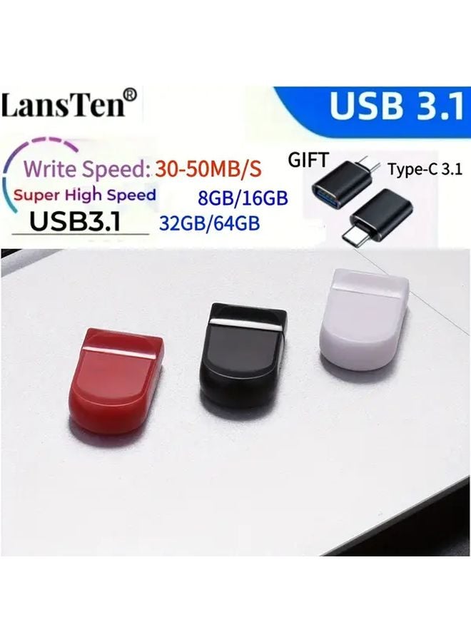 LansTen USB 3.1 محرك فلاش 16 جيجابايت أحمر عالي السرعة مع محول من النوع C - Image 3