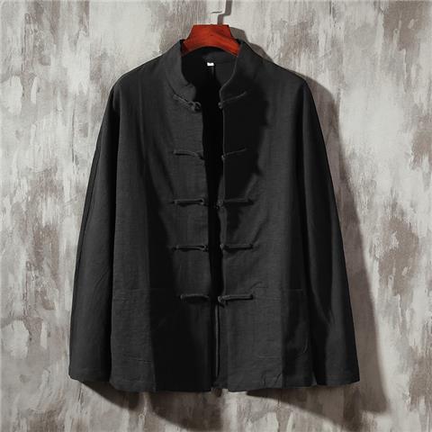 Chinese Style Mens Cotton and Linen Shirt with Buckle Collar Mens Retro Style Top Spring and Autumn Chinese Linen Long Sleeve Shirt Black/Special Price Today/No Hand Slow