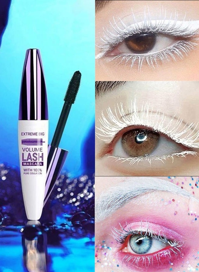 LYSdefeu 5D White Mascara Volume and Length, Longlasing Waterproof Colored Fiber Mascara for Eyelashes,Volumizing Curling Eye Lashes rimel de pestañas,Halloween Eye Makeup Gift for Women Girl Cosplay Stage Use - Image 2
