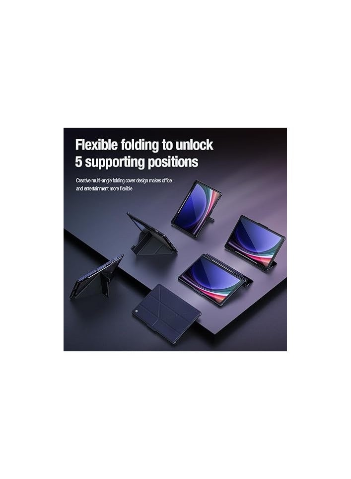 Nillkin Case for Samsung Galaxy Tab S9 Plus (12.4" Inch) Bumper Pro Leather Camera Slider Camshield Smart Wake & Sleep Multi Angle Folding Style Pencil Holder Black Color - Image 2