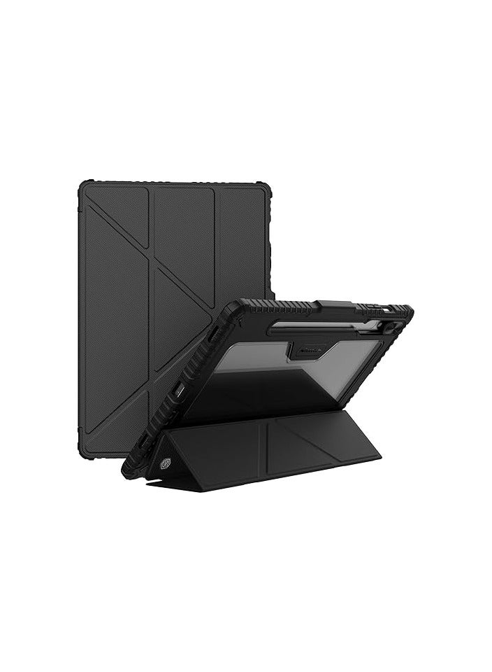 Nillkin Case for Samsung Galaxy Tab S9 Plus (12.4" Inch) Bumper Pro Leather Camera Slider Camshield Smart Wake & Sleep Multi Angle Folding Style Pencil Holder Black Color - Image 4