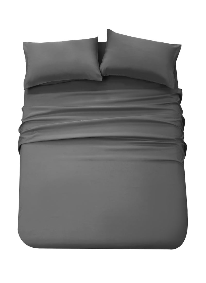 PanaX - Panax Bedding King Bed Sheets Set - 4 Piece Bedding - Brushed Microfiber - Shrinkage and Fade Resistant - Easy Care (Dark Grey, King) - Image 1
