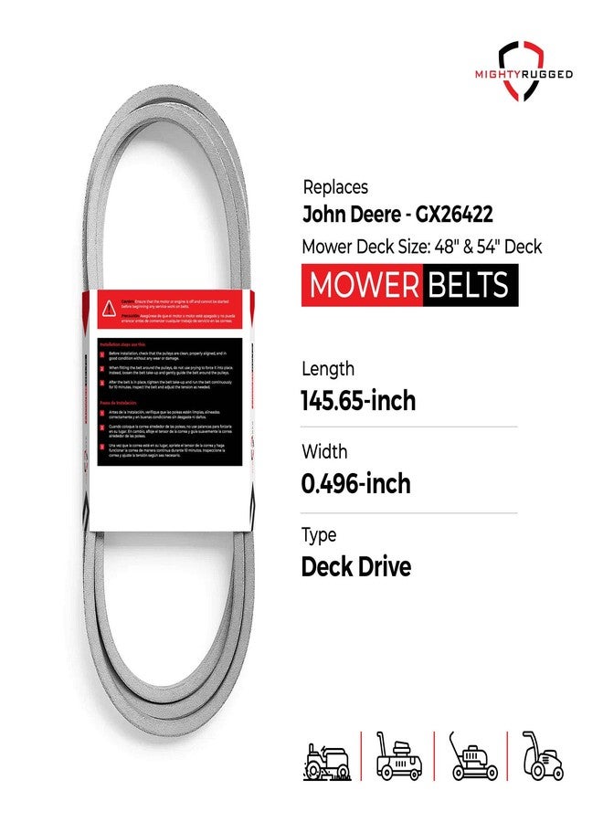 MightyRugged GX26422 Mower Deck Belt Replacement for John Deere - Belt Length 145.65" - Heavy-Duty, Durable, Aramid Cord Mower Deck Belt for John Deere Z355E ZTRAK, Z355R ZTRAK, Z375R ZTRAK - Image 2