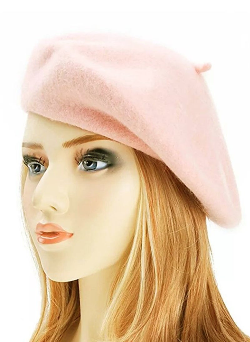 Women Wool Beret Hat French Style Artist Beanie Cap Vintage Lady Cap (Pink) - Image 2