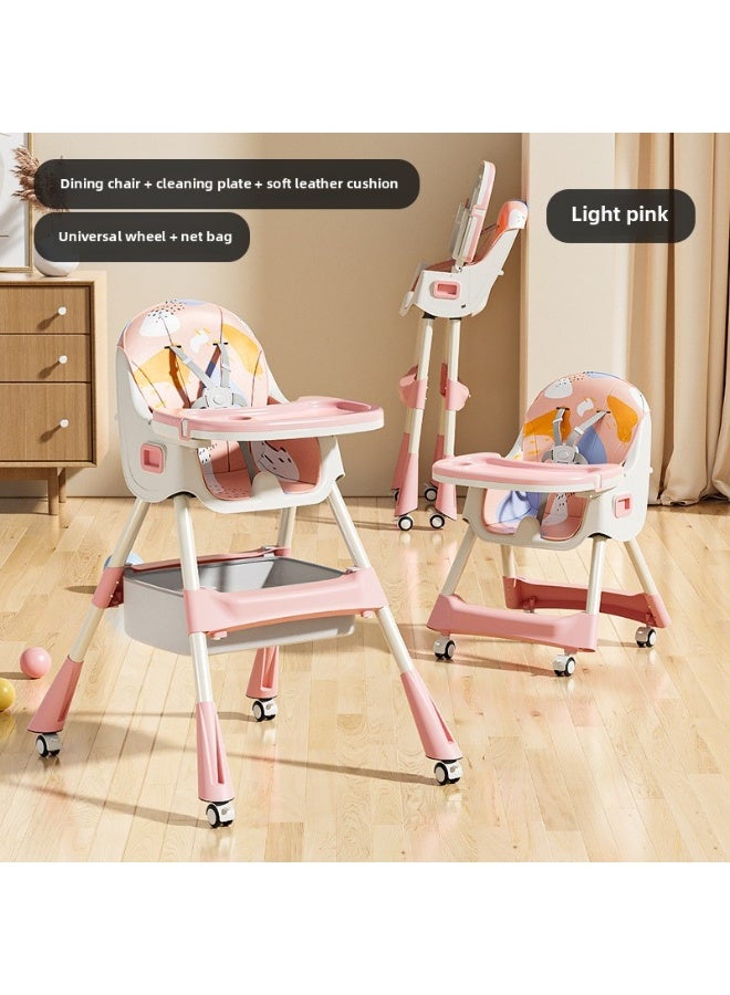 أوريتي كرسي طعام للأطفال متعدد الوظائف قابل للتعديل، كرسي طاولة طعام للأطفال، كرسي استلقاء محمول منزلي - وردي - Image 1