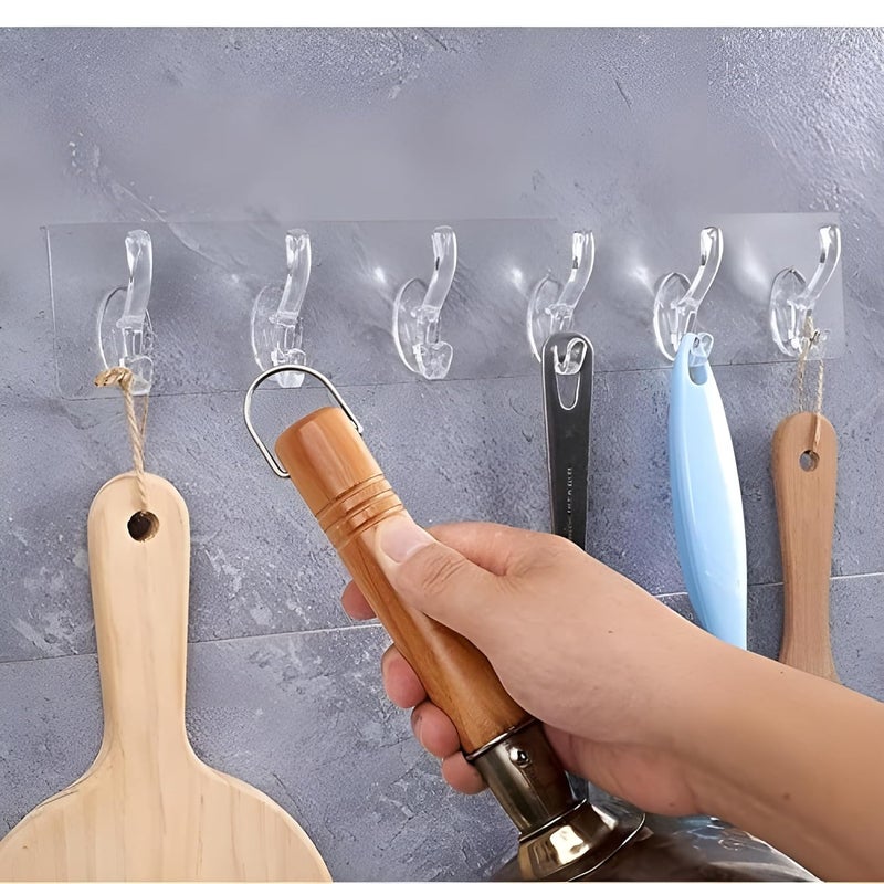 Jinila Jinila 5 Rows Multifunctional Transparent Sticky Hook Set Adhesive Sticker Hanger in Kitchen Home Waterproof Seamless Invisible Strong Self Adhesive Wall Mounted Pack of 2  - Image 5