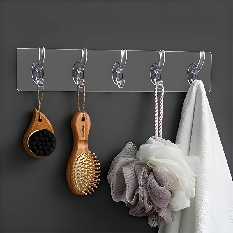 Jinila Jinila 5 Rows Multifunctional Transparent Sticky Hook Set Adhesive Sticker Hanger in Kitchen Home Waterproof Seamless Invisible Strong Self Adhesive Wall Mounted Pack of 2  - Image 3
