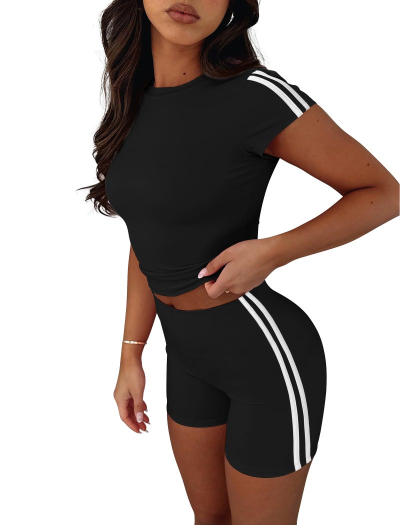 NIASHOT Lounge Sets for Women Comfy 2 Piece Summer Outfits Workout Sets Casual Two Piece Shorts Set Active Wear Black L - Image 4