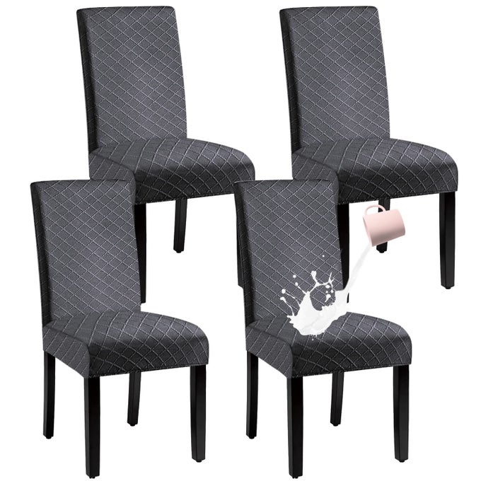WATERPROOF DINING CHAIR COVERSPANDEX FABRIC FIT STRETCH CHAIR SLIPCOVERREMOVABLE WASHABLE JACQUARD PARSONS CHAIR COVERS DARK GREYSET OF 4