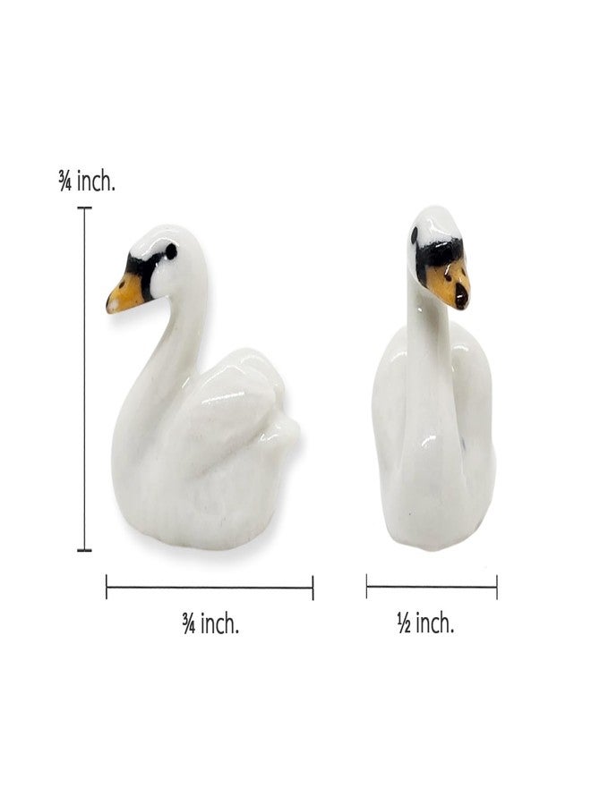WitnyStore Tiny ¾ Inch White Looking Left Swan Figurine - Miniature Hand Made Ceramic Poultry Birds Domestic Fowls Waterfowl Farm Animals Porcelain Decorative Figure Collectible Figurines Décor Gifts - Image 2