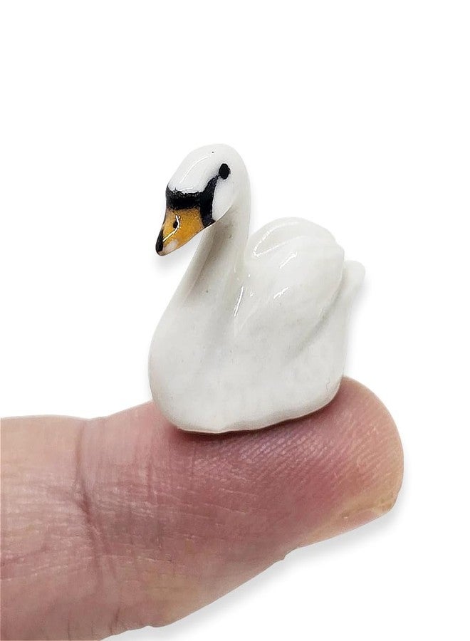 WitnyStore Tiny ¾ Inch White Looking Left Swan Figurine - Miniature Hand Made Ceramic Poultry Birds Domestic Fowls Waterfowl Farm Animals Porcelain Decorative Figure Collectible Figurines Décor Gifts - Image 1