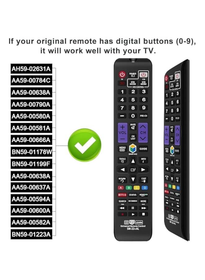 Universal Remote Control Compatible Replacement for Samsung TV/ 3D/ LCD/LED/HDTV/Smart TV, AA59-00666A BN59-01178W BN59-01199F AA59-00638A AA59-00637A AA59-00594A AA59-00600A