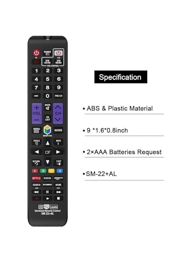 Universal Remote Control Compatible Replacement for Samsung TV/ 3D/ LCD/LED/HDTV/Smart TV, AA59-00666A BN59-01178W BN59-01199F AA59-00638A AA59-00637A AA59-00594A AA59-00600A