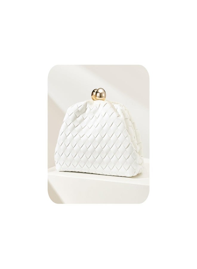CHUNLI Dressy Woven Clutch Purses for Women Evening Wedding Formal Occasion,Dumpling Crossbody Shoulder Handbags for Women, White - Image 1