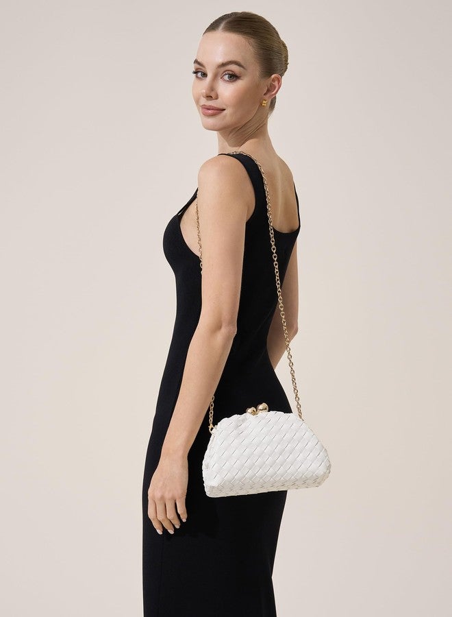 CHUNLI Dressy Woven Clutch Purses for Women Evening Wedding Formal Occasion,Dumpling Crossbody Shoulder Handbags for Women, White - Image 5