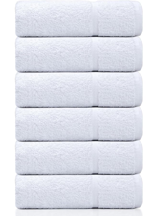The Bros Pack of 6 Pieces Hand Towels with Border | Soft and Absorbent | Ideal for Home, Hotel, Salon & Spa Use (White, 50x90cm) - Image 1