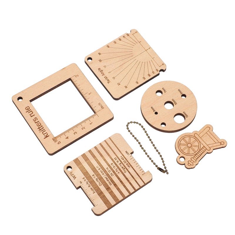 Measuring Ruler Set Yarn Length Density Angle Gauge Wooden Round Punching Ruler for Knitting Projects - Image 2