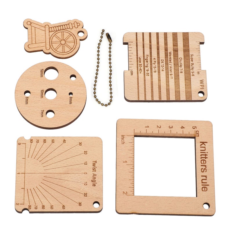 Measuring Ruler Set Yarn Length Density Angle Gauge Wooden Round Punching Ruler for Knitting Projects - Image 5