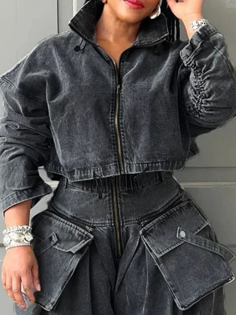 Unique Designer Workwear-Style Denim Jacket For Women, High-Waisted, Loose-Fitting, Slimming, Short Jacket, Versatile And Casual - Image 3