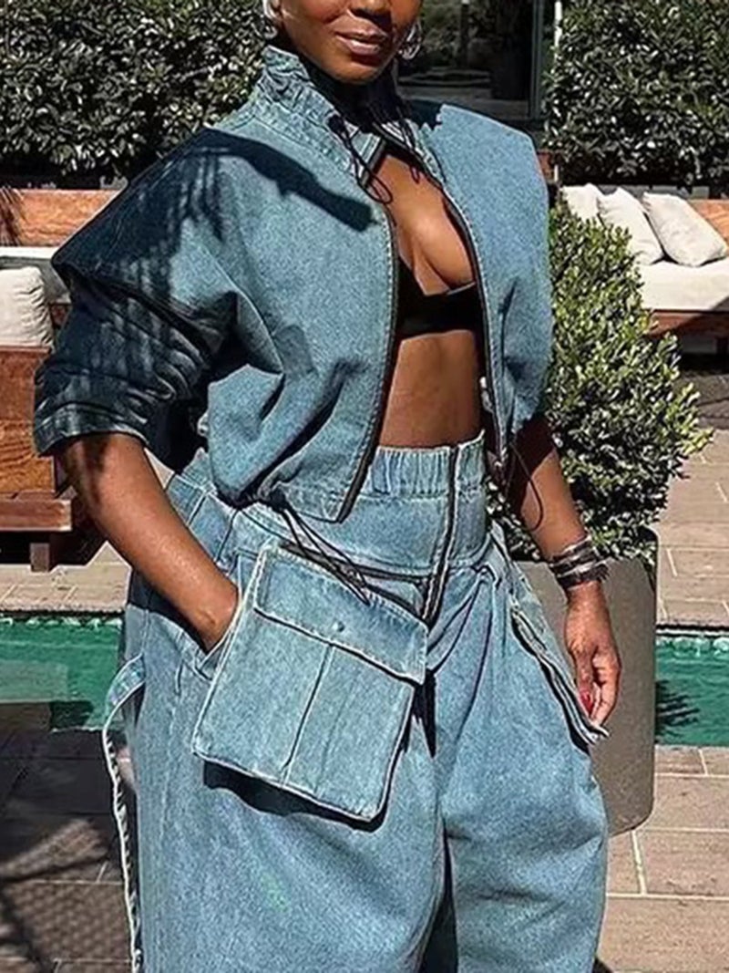Unique Designer Workwear-Style Denim Jacket For Women, High-Waisted, Loose-Fitting, Slimming, Short Jacket, Versatile And Casual - Image 4